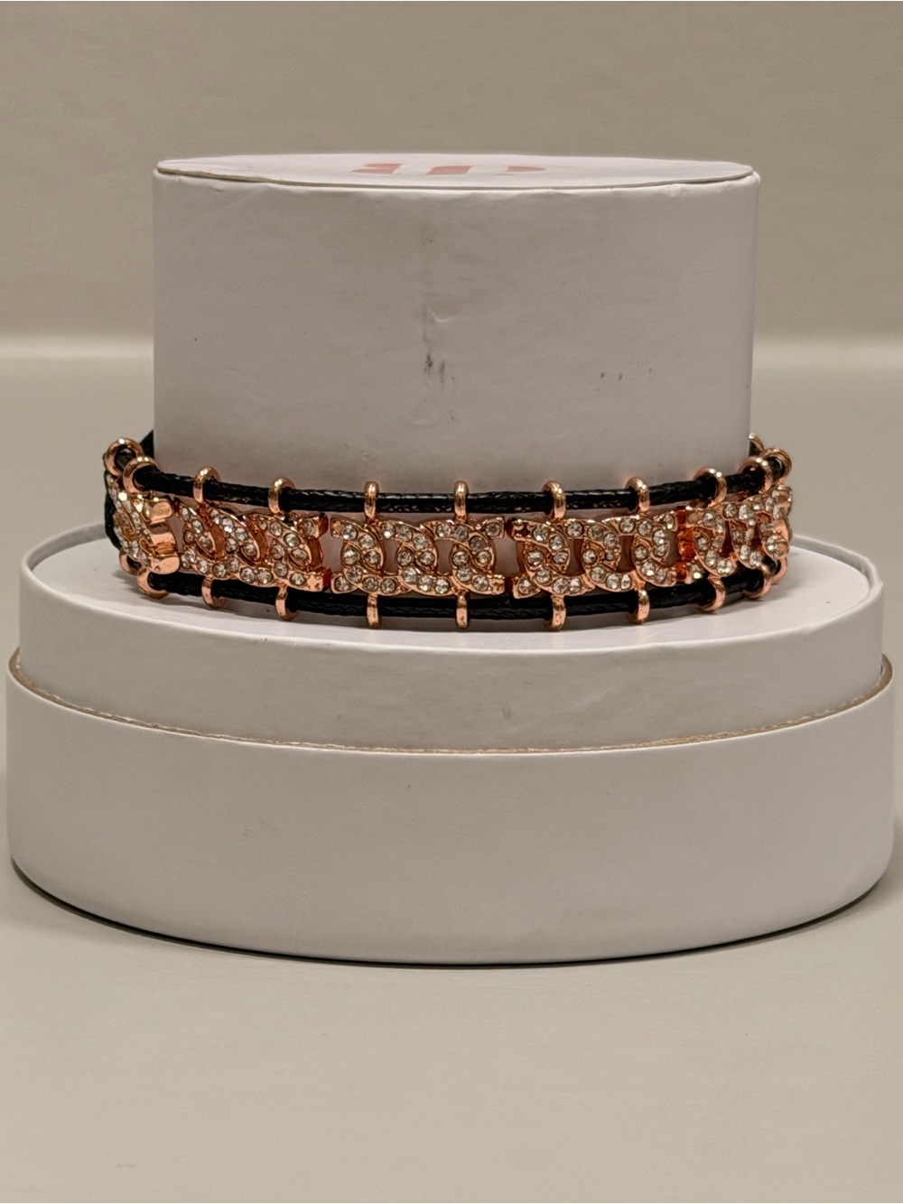 Bomb Party NWT! Rose Gold Crystal-Accented Black Leather Wrap Bracelet